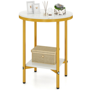 2-Tier Round Coffee Table with Storage Shelf-1