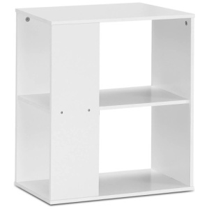 2-Tier Side End Table with Storage Shelves -White