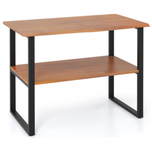 2-Tier Teak Wood End Table Sofa Side for Living Room Hallway Laundry