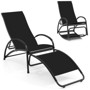 2-in-1 Outdoor Rocking Chair with 4-Position Adjustable Backrest for Patio Porch Poolside-Black