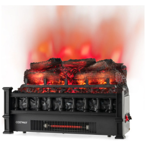 20 Inch Electric Fireplace Heater with Realistic Pinewood Ember Bed-Black