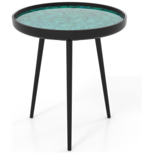 20 Inch Mid-century Modern Coffee End Table with Sea Shell Decoration-Green