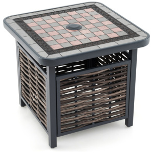 21.5 Inches Outdoor PE Rattan Side Table Square End Table with Umbrella Hole