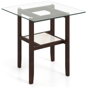 24 Inch 2-Tier Square Glass Coffee Table Center Table with Storage Shelf-Brown