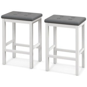 24 Inch Bar Stools with Padded Seat Footrest and Rubber Wood Frame-White