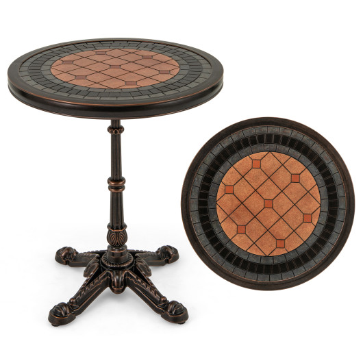 24" Round Patio Dining Table Weather-resistant Cast Aluminum Table-Bronze