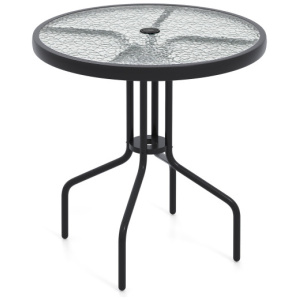 27.5 Inch Round Patio Dining Table with Rippled Tempered Glass Top for Backyard