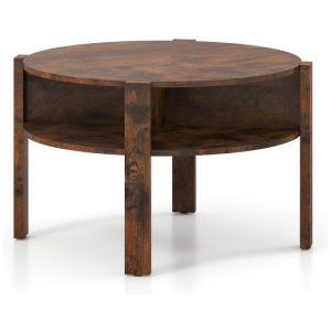 29.5 Inch Round Coffee Table with Storage Shelves for Small Space-Rustic Brown