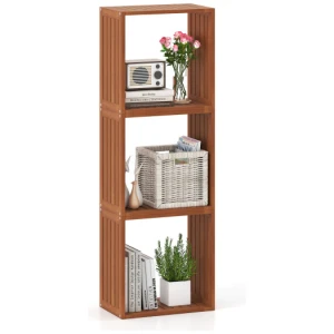 3 Cube Bookcases Solid Wood Stacking Storage Organizers with Open Slatted Design