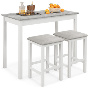 3-Piece Bar Table Set Dining Table and 2 Bar Stools-White