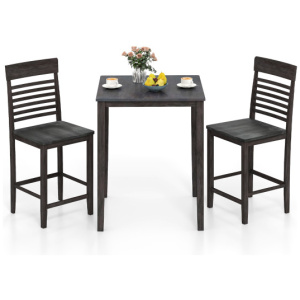 3-Piece Counter-Height Dining Table Set for 2 with Rubber Wood Frame and Footrest-Gray