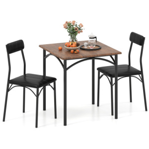 3-Piece Dining Table Set Square Kitchen Table and 2 Chairs for Dining Room-Rustic Brown