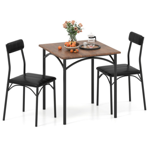 3-Piece Dining Table Set Square Kitchen Table and 2 Chairs for Dining Room-Rustic Brown