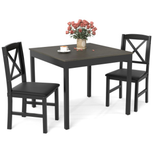 3-Piece Dining Table Set Wooden Square Kitchen Table for 2 People-Gray