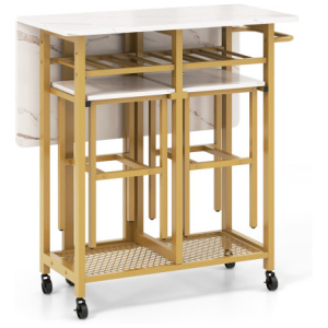 3 Piece Dining Table Set with 6-Bottle Wine Rack-White