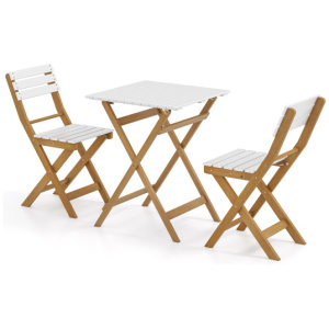 3 Piece Folding Patio Bistro Set with Foldable Design Acacia Wood Porch Chairs and Square Table