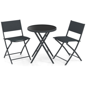 3 Piece Outdoor Folding Patio Bistro Set with Tempered Glass Coffee Table and 2 Patio Chairs