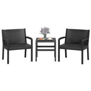 3 Piece Patio Furniture Set with 2 Modern Rattan Armchair and 25 Inch Squire Side Table-Black