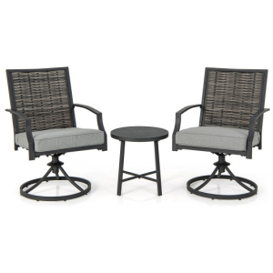 3 Piece Patio Swivel Chair Set with Soft Seat Cushions for Backyard