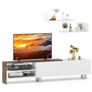 3 Pieces Farmhouse TV Stand for TVs up to 80 Inch with Cabinet and Compartments-White