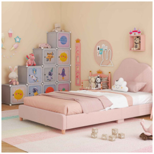 3 Pieces Kids' Room Bundle: Twin Bed Frame Wardrobe Closet Vanity Table and Stool Set