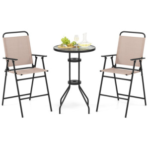 3 Pieces Outdoor Bistro Set with 2 Folding Chairs-Beige