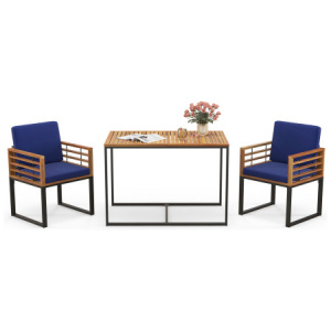 3 Pieces Outdoor Dining Set with 2 Acacia Wood Armchairs and Dining Table-Navy