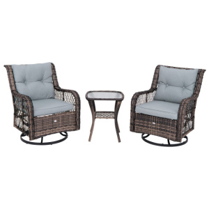 3 Pieces Outdoor Swivel Rocker Set with Small Side Table-Gray