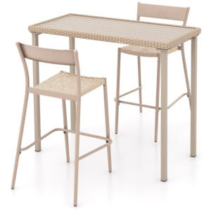 3 Pieces Patio Bar Table Set with Height Table and 2 Armless Chairs