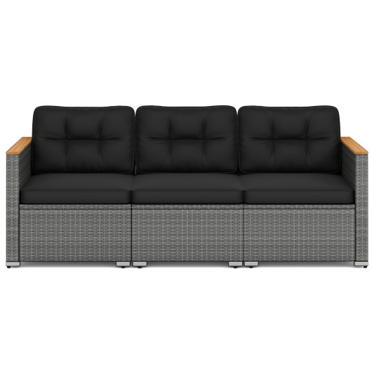 3-Seat Patio Couch Sofa PE Rattan Loveseat Furniture Set with Deep Seating and Cushion-Mix Grey