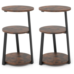 3-Tier Accent Round Side Table with Metal Frame-Set of 2