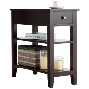 3-Tier End Table with Drawer slideway and Double Shelves-Brown