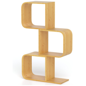 3-Tier S-Shaped Bookcase with 3 Open Cubes for Living Room-Natural