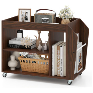 3-Tier Side End Table with Universal Wheels-Walnut