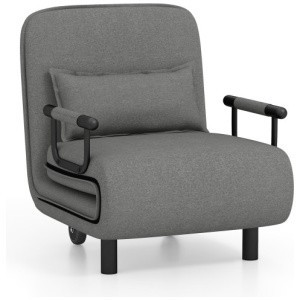 3-in-1 Convertible Sofa Bed with 5-Position Adjustable Backrest and Lumbar Pillow-Gray