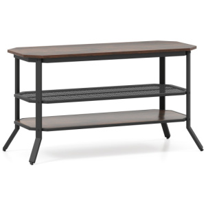 3-tier Console Table TV Stand with Mesh Storage Shelf-Rustic Brown