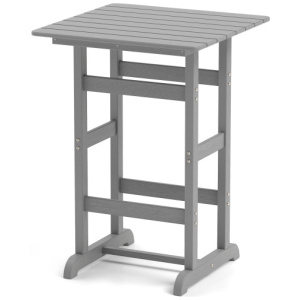 30 Inch Square Bar Table Dining Table with Slatted Tabletop for Poolside-Gray