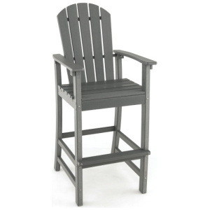 30 Inches Counter Height Outdoor HDPE Bar Stool with Armrests and Footrest-Gray