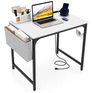 32 Inch Computer Desk Small Home Office Desk with Charging Station-White