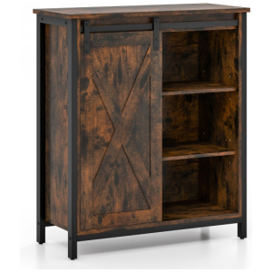 32 Inch Farmhouse Sideboard Buffet Cabinet with Sliding Barn Door and Adjustable Shelves-Rustic Brown