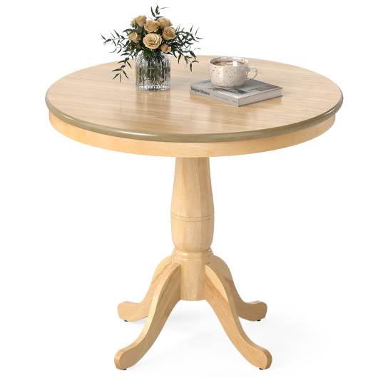 32 Inch Wooden Round Pub Pedestal Side Table-natural