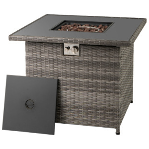 32.5 Inch Propane Fire Pit Table 5000 BTU with Tempered Glass Tabletop-Gray