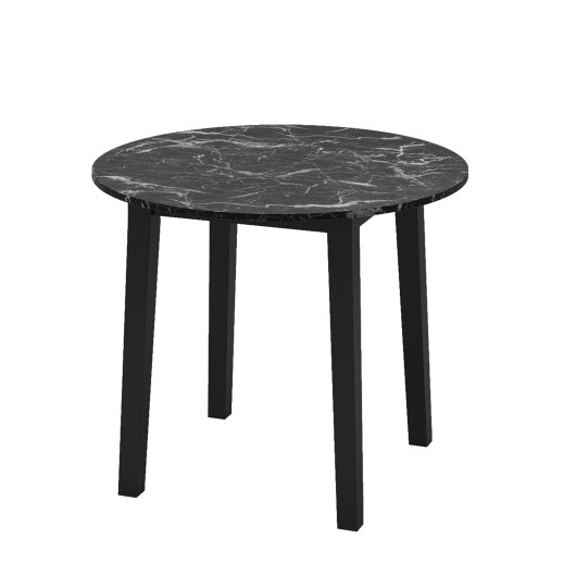 35 Inch Round Dining Table with Rubber Wood Legs and Marble-textured Veneer Tabletop-Black