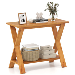 35 Inch Solid Teak Wood Console Table with Storage Shelf