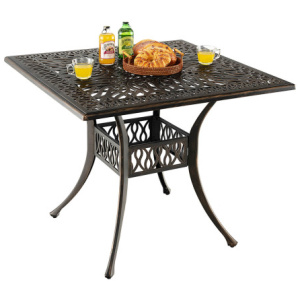 35.4 Inch Aluminum Patio Square Dining Table with Umbrella Hole-Bronze