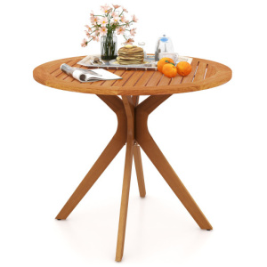 35.5 Inch Patio Wood Dining Table with Slatted Tabletop and Curved Legs