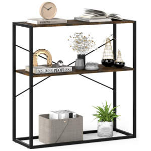 36" Console Table 2-Tier Entryway Table with Wooden Open Shelves and Metal Frame-Rustic Brown