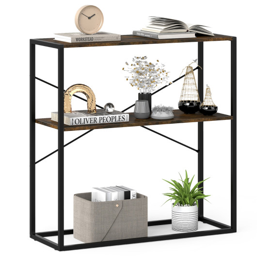 36" Console Table 2-Tier Entryway Table with Wooden Open Shelves and Metal Frame-Rustic Brown