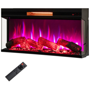 36 Inch 3-Sided 1500W Electric Fireplace with 7-Color Flame-Black