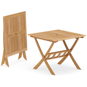 36-Inch Acacia Wood Folding Patio Dining Table with Umbrella Hole for 4 People